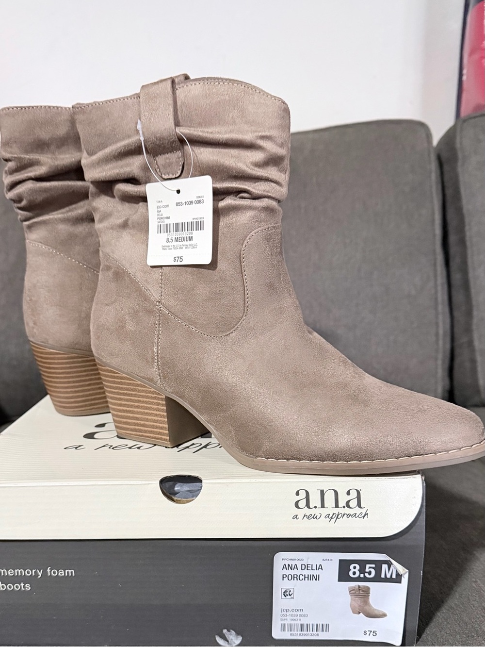 a.n.a Deli Mid Heel Ankle Boots in Porchini, Size 8.5